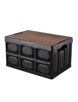 Collapsible Plastic Organizer Bin Box with Wood Cover
